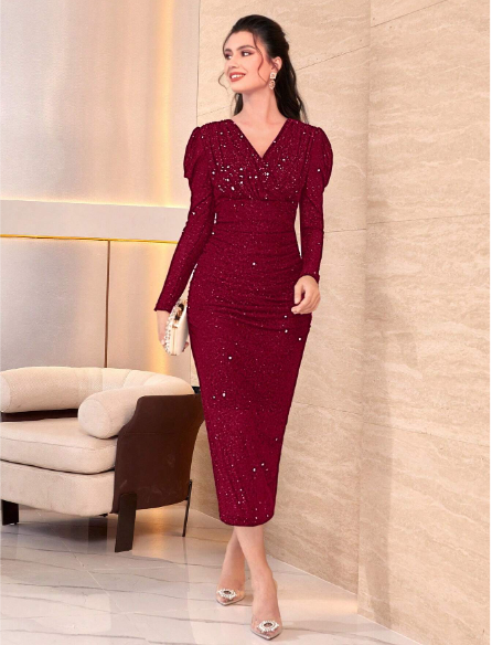 Bold Gigot Sleeve Mesh Bodycon Dress